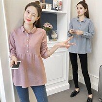 Pregnant women T-shirt fashion suit autumn long sleeve Korean version loose pregnant women short shirt spring doll shirt two-piece set