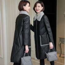 Haining leather down jacket leather women's long sheepskin mink fur coat loose 2021 winter new