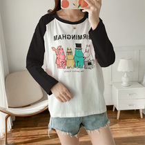 Pregnant T-shirt spring 2021 Korean version of the fashion item spicy tide mom cotton loose long-sleeved pregnant T-shirt top