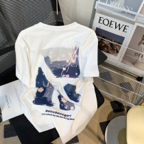 Withdrawal Teller Special ~ womens clothing 2022 Summer new big code short sleeve printed white t-shirt exploits loose blouses woman