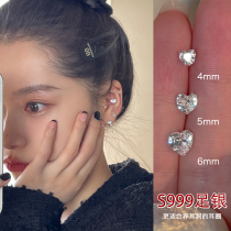 999 fine silver earrings womens sterling silver earrings niche love zircon ear bone nails cochlear nails flashing high-end earrings