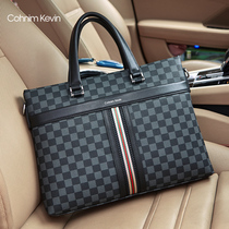 New mens briefcase leather computer bag Plaid cowhide bag business shoulder shoulder bag leisure Hand bag