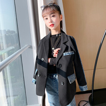 Girls suit jacket fashion trend black domineering catwalk clothes double-breasted big childrens foreign style small suit
