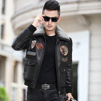 Haining leather coat lamb wool collar male goatskin air uniform pilot locomotive leather jacket down cotton coat winter