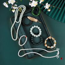Royal Stone Square Xinjiang Hetian jade natural raw skin seed white jade Jasper ink jade rough hand string bracelet 108 necklace