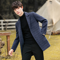 Double-sided woolen coat mens long winter thickened Korean version of handsome cashmere jacket plus velvet Niko trench coat
