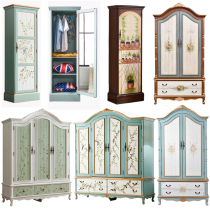 American solid wood wardrobe Bedroom painted three-door large wardrobe Pastoral retro two-door wardrobe European-style storage large wardrobe