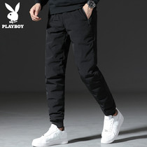 Playboy thick down pants men wear warm winter trend bunches feet thin casual long trousers cotton pants
