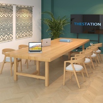 Simple modern all solid wood meeting table and chair combination library Long Long Table Office table table log