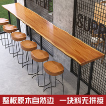 Solid wood bar table home balcony narrow table long table milk tea shop bar high foot table and chair combination commercial