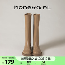 honeyGIRL brown long boot female leather boots slim tall cylinder boots 2021 new winter long cylinder boots small