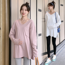 Pregnant women T-shirt spring casual cotton coat net red spring and autumn tide mother out loose fashion new two-piece set