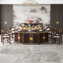 New Chinese hotel dining table round table 10 people 15 people 20 people club box solid wood electric rotating plate hot pot table