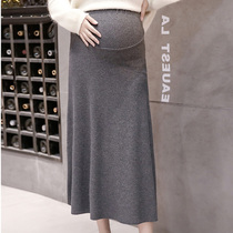 2021 spring pregnant woman skirt Autumn fashion hot mom skirt plus velvet mid-length knitted belly skirt go out