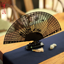 Jishan Suzhou sandalwood fan Hollow wood sandalwood Chinese fan Zi folding fan Ancient craft gift custom fan
