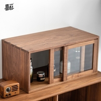 Black walnut solid wood dust cabinet transparent cosmetics storage box desktop tea cup coffee kitchen seasoning box storage rack