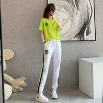 Summer sports suit womens fashion foreign gas 2022 new thin section pure cotton short sleeve reduction and leisure two sets running