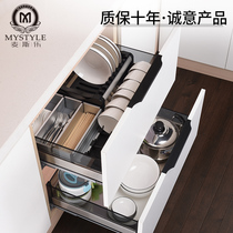 Bowl basket basket kitchen cabinet built-in double drawer type pull-out stainless steel cupboard seasoning cabinet storage rack