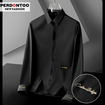 Winter shirt men long sleeve 2021 spring and autumn black business non-iron light luxury shirt high trend embroidery inch shirt