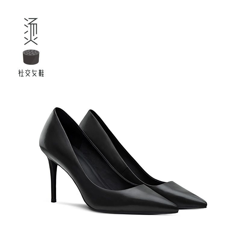Hot social women's shoes Fall 2019 new black calf leather sexy single shoes fashionable slim-heeled pointed high-heeled women
