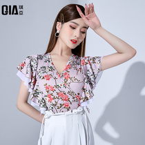 Chia modern dance clothes womens coat 2021 new fashion printing dance clothes short sleeve friendship national standard dance practice clothes