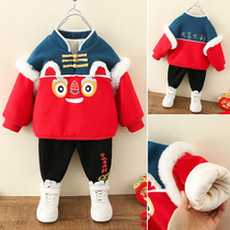 New Years clothing baby boy Chinese style Tang clothing New Years clothing girl New year plus velvet suit childrens winter clothing