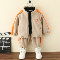 Childrens clothing boy plus velvet suit autumn and winter 2021 New Baby children fleece clothes baby winter two-piece set