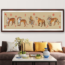 Five tiger figure cross stitch line embroidery 2021 new living room Chinese painting famous painting tiger pattern big animal five blessing