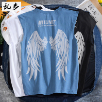 Random summer reflective wings printed vest sleeveless t-shirt mens Korean version of the trend wild loose crew neck top clothes