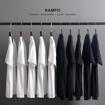 Random step heavy thick cotton solid color short-sleeved T-shirt men and women with the same cotton crew neck base shirt tide white half sleeves