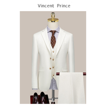 Suit suit mens three-piece slim groom wedding dress business dress British style luxury white suit