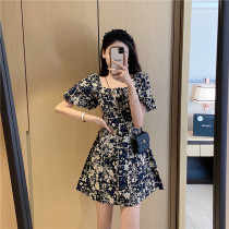 maje tino summer French temperament socialite waist thin retro style square collar bubble sleeve floral dress