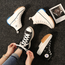 Xiao Zhan shoes of the same style jw joint black high-top shoes womens summer thick-soled canvas shoes womens sports shoes inner height-increasing platform shoes