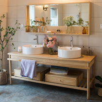 Juhan all solid wood bathroom cabinet combination Modern simple bathroom mirror cabinet Bathroom integrated sink wash basin