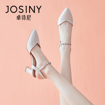  Zhuoshini sandals womens summer baotou thick heel 2021 summer new fashion shoes Roman pointed high heel single shoes