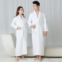  Spring and autumn pure cotton extended bathrobe female waffle towel double-layer men and women couples yukata sweat sauna clothes winter