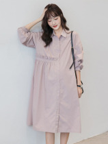 Maternity clothing autumn Korean version casual loose shirt dress Fashion simple thin tide mother nursing dress tide mother