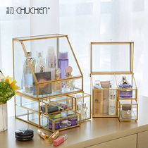 Light luxury transparent glass makeup jewelry storage box bedroom dressing table decorations creative multifunctional home furnishings