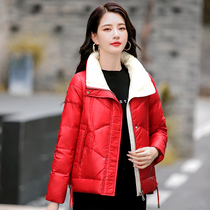 Small red collar short down jacket female 2021 new autumn slim slim slim high down jacket