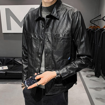 Autumn leather jacket mens 2021 New Korean trend handsome coat spring autumn motorcycle leather jacket mens coat