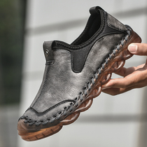 Shoes men 2021 new autumn low-top non-slip trend Bean shoes mens leather large size mens casual leather shoes