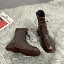 Brown skinny boots fried street single boots 2021 spring and autumn winter New Martin boots women plus velvet boots Knights boots