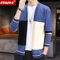 2021 autumn new long-sleeved sweater mens cardigan jacket Korean version of the trend handsome mens thin sweater