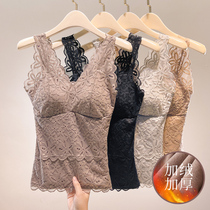 Beauty back lace warm vest woman plus suede thickened with chest cushion for winter wear closeted bottom underwear without marks and cold