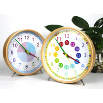 Children and students learn to recognize watch clock solid wood table clock pendulum clock home living room bedroom silent wall clock round clock