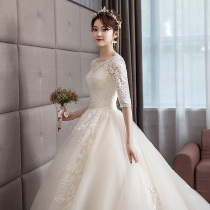Light wedding dress 2021 new bride tailing temperament main yarn out yarn winter sleeve size slim simple Princess
