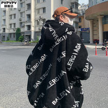 Lamb wool lovers padded cotton-padded jacket men's fashion brand ins2021 new winter coat Korean fashion hooded cotton-padded clothes