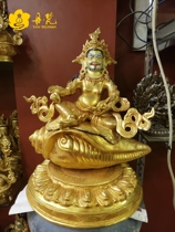 Nepalese full-law gold boutique yellow chaeze god sitting on the sea snail yellow chaeze statue of bronze Buddha 34cm