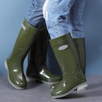 Plus velvet rain boots men's high tube non-slip rain boots waterproof labor protection beef tendon bottom thickened wear-resistant green water shoes women's water boots
