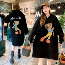 Pregnant women autumn and winter clothes new large size fashion set foreign hooded sweater autumn and winter fat MM200 kg jacket